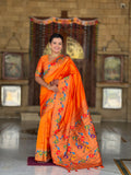 Vedant Vastram Soft Litchi Silk Paithani Jacquard Saree - Orange