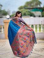 Vedant Vastram Soft Litchi Silk Paithani Jacquard Saree - Skyblue