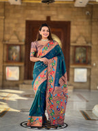 Vedant Vastram Soft Litchi Silk Paithani Jacquard Saree - Rama
