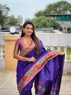 Vedant Vastram Soft Litchi Silk Paithani Jacquard Saree - Violet