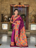 Vedant Vastram Soft Litchi Silk Paithani Jacquard Saree - Wine
