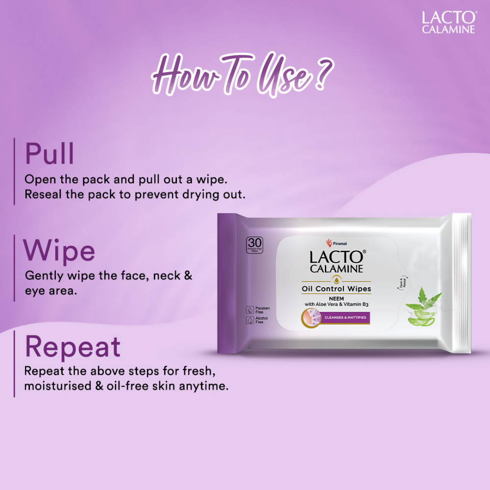 Lacto Calamine Oil Control Face Wipes, Makeup Remover Wipes With Neem & Aloe 30 Usable Wipes - Distacart