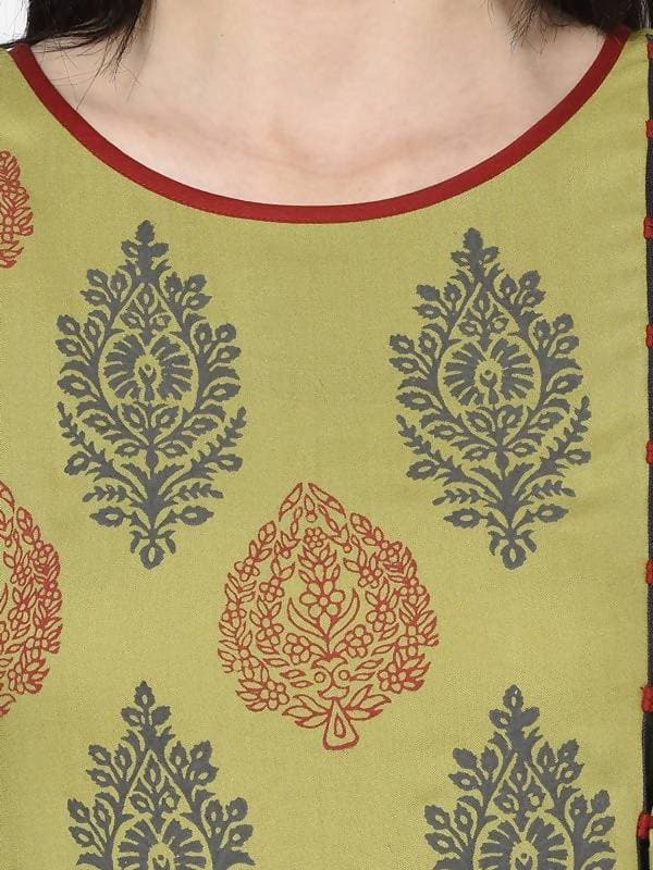 Aniyah Rayon Parrot Green Color Block Print Anarkali Palazzo Set (AN-194K)