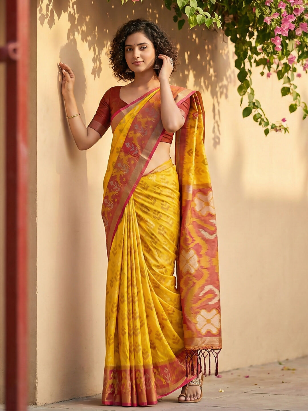 Shree Shyam Fashion Yellow Pochampally Silk Saree - Distacart