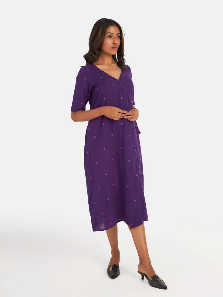 Suta Women's Purple Geometric Fit and Flare Dress - Distacart