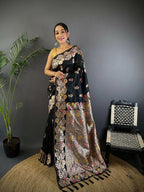 Joban Fashion Meenakari Black Woven Soft Silk Saree - Distacart