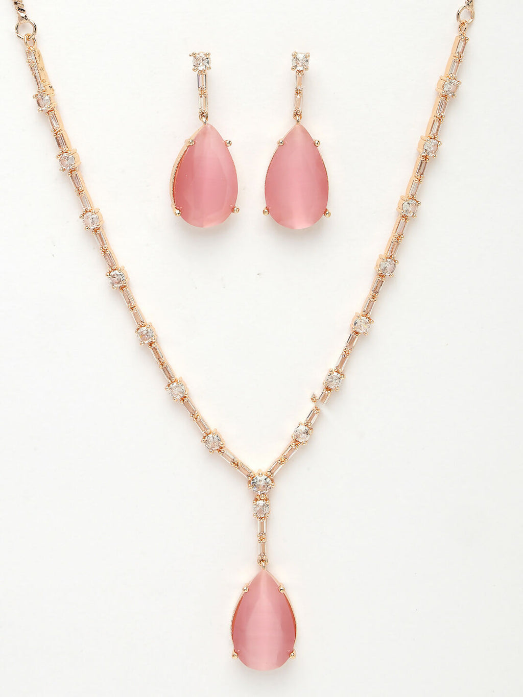 NVR Women's Rose Gold Artificial Stones Studded Handcrafted Jewellery Set