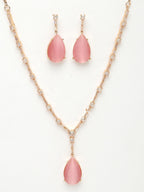NVR Women's Rose Gold Artificial Stones Studded Handcrafted Jewellery Set