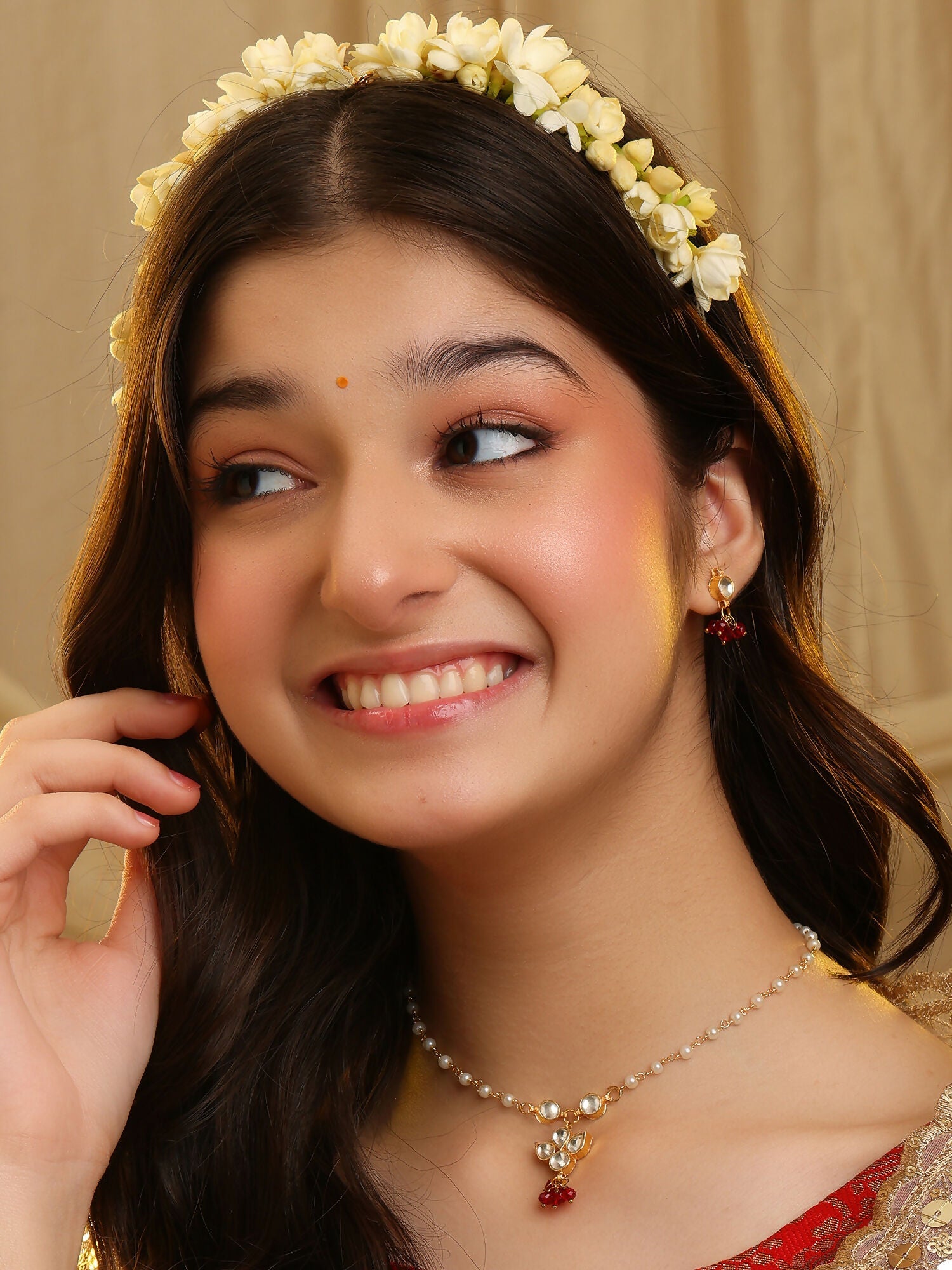 Ruby Raang Kundan Studded And Pearl Beaded Jewellery Set - Distacart