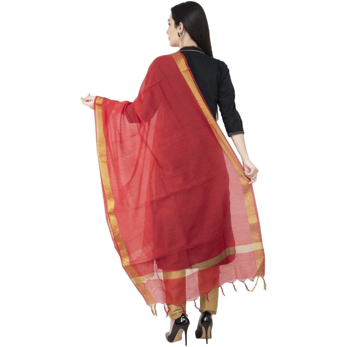 A R SILK Chanderi Crush Crush Design Red Color Dupatta or Chunni