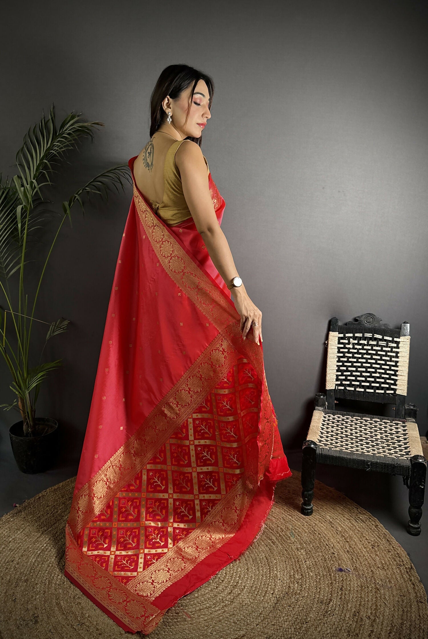 Joban Fashion Red Banarasi Cotton Silk Woven Saree - Distacart