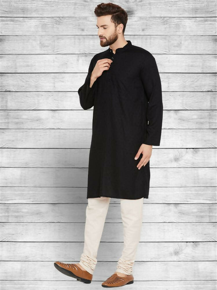 Even Apparels Pure Cotton Black Kurta - Black