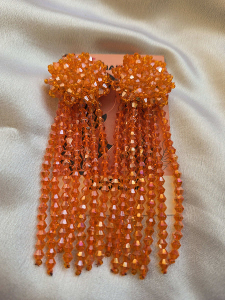 Inhanns Handmade Crystal Waterfall Earrings - Long - Orange