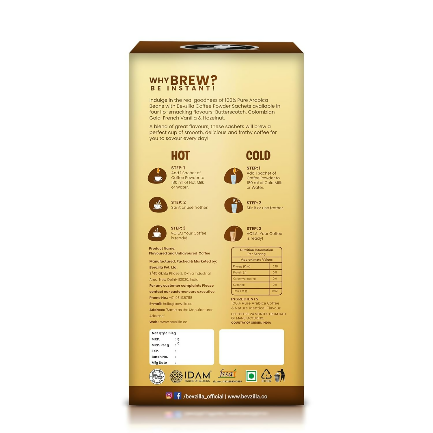 Bevzilla Premium Glass & 25 Flavoured Coffee Sachets - Distacart