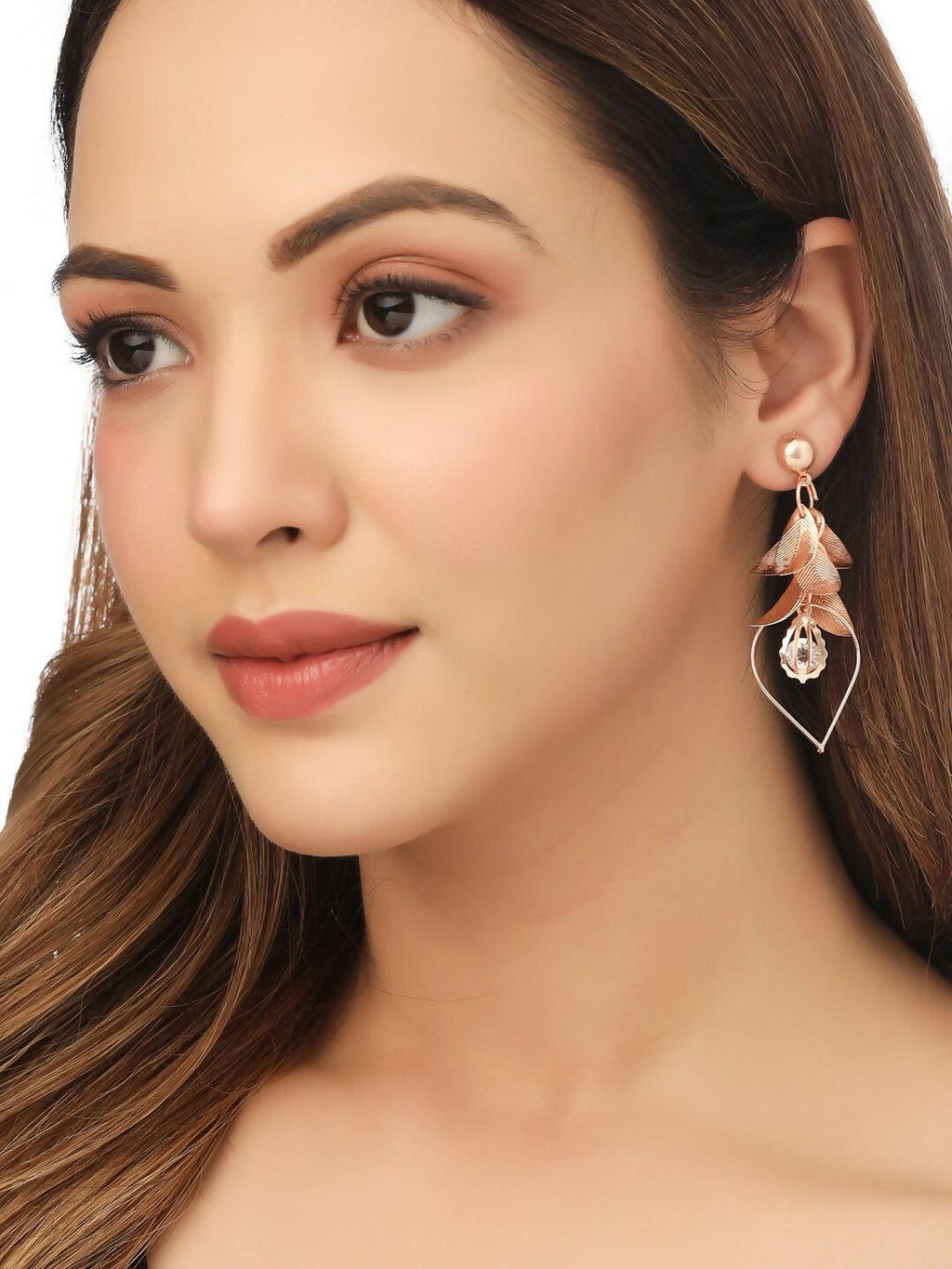 NVR Women Rose Gold Leaf Shaped Drop Earrings - Distacart