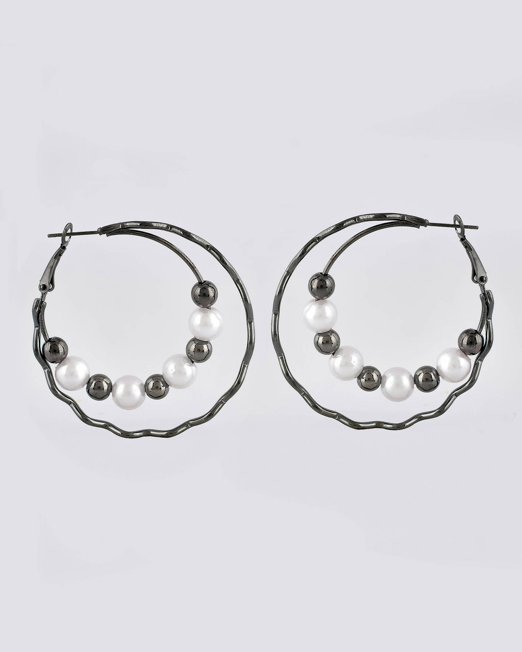 VOJ Women Rhodium-Plated Pearl Stainless Steel Hoop Earrings - Distacart