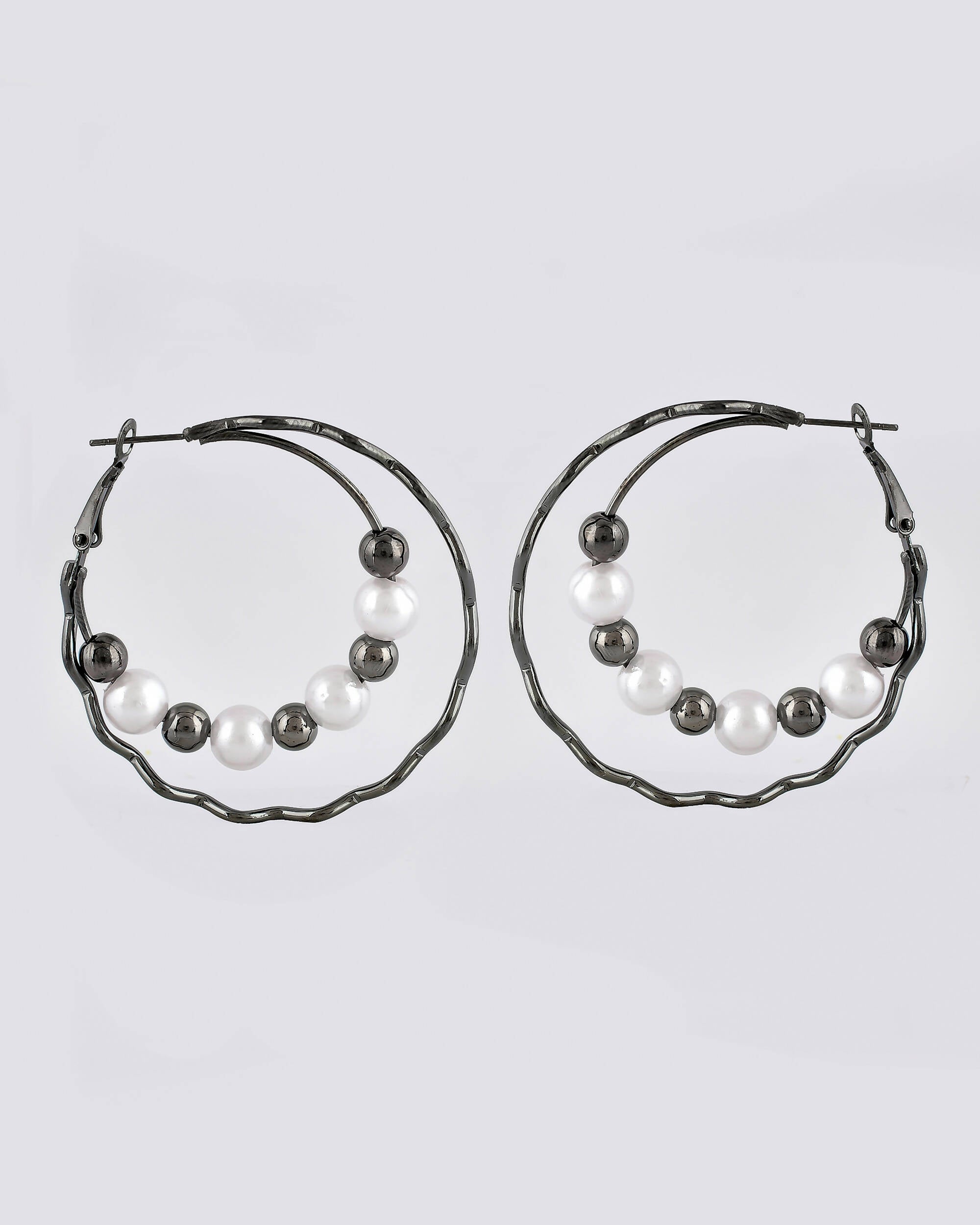 VOJ Women Rhodium-Plated Pearl Stainless Steel Hoop Earrings - Distacart