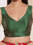 Joban Fashion Dark Green Mulberry Silk Padded Blouse With Round Neck Sleeveless - Distacart