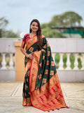 Vedant Vastram Soft Litchi Silk Banarasi Silk Jacquard Saree - Green