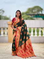 Vedant Vastram Soft Litchi Silk Banarasi Silk Jacquard Saree - Green