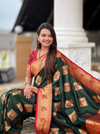 Vedant Vastram Soft Litchi Silk Banarasi Silk Jacquard Saree - Green
