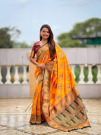 Vedant Vastram Soft Litchi Silk Banarasi Silk Jacquard Saree - Mustard