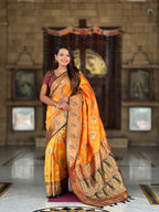 Vedant Vastram Soft Litchi Silk Banarasi Silk Jacquard Saree - Mustard