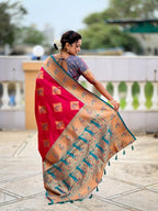 Vedant Vastram Soft Litchi Silk Banarasi Silk Jacquard Saree - Pink