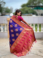 Vedant Vastram Soft Litchi Silk Banarasi Silk Jacquard Saree - Violet