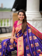 Vedant Vastram Soft Litchi Silk Banarasi Silk Jacquard Saree - Violet