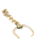 Women's Gold-Toned White Brass Kundan Gold-Plated Link Bracelet - Ruby Raang - Distacart