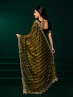 Joban Fashion Mehendi Green Net Party Wear Sarees - Distacart
