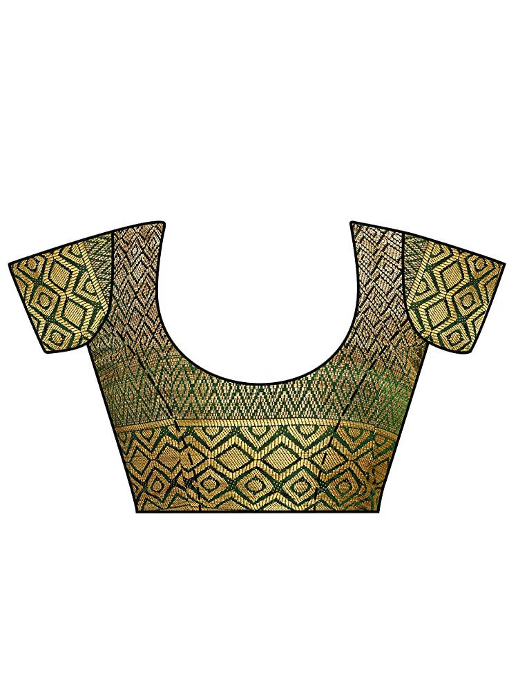 Mimosa Women's Green Kanchipuram Pure Silk Saree With Unstitched Blouse Piece