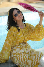 Juniper Women Mustard Georgette Bandhani High-Low Tunic - Distacart