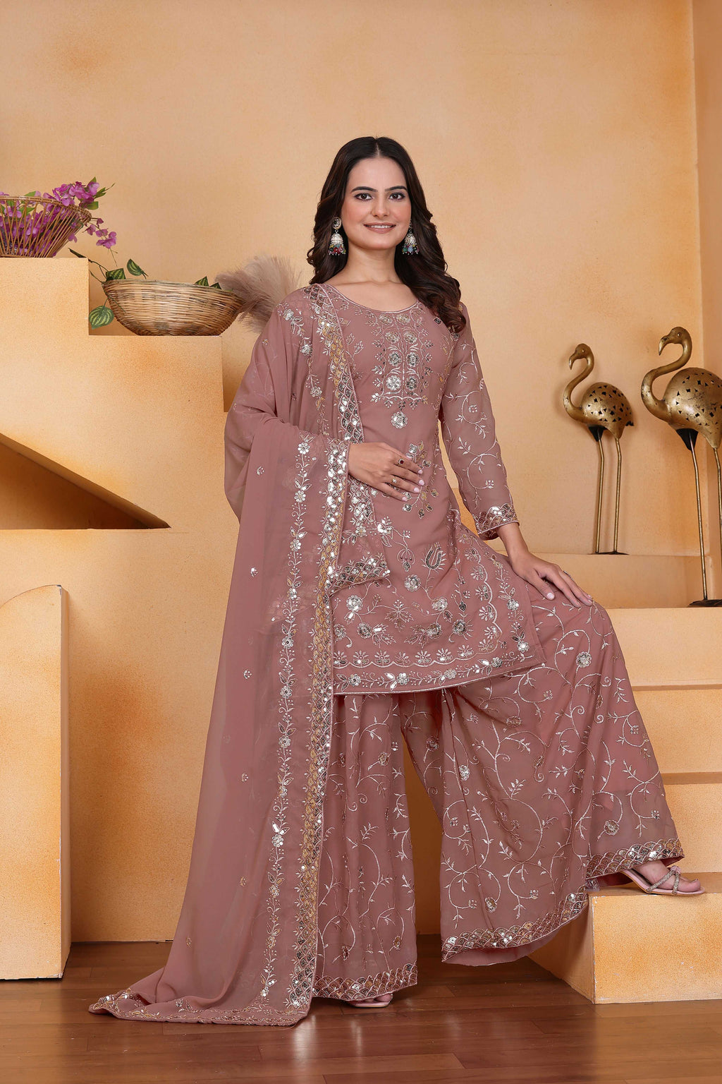 Lehenga Mart Designer Sharara Suit With Kurta, Sharara, Dupatta For Women-Mauve - Distacart