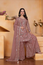 Lehenga Mart Designer Sharara Suit With Kurta, Sharara, Dupatta For Women-Mauve - Distacart