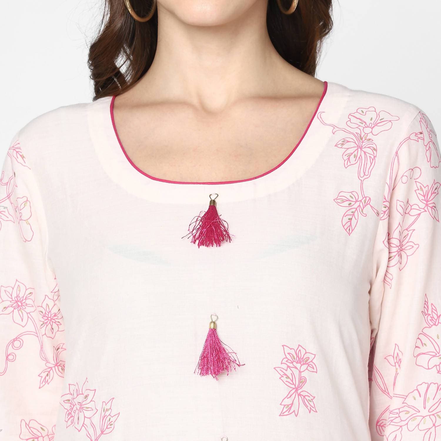 Cheera Hand Block Print Cream Straight Kurta (MAAI-054K)