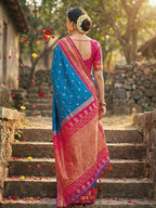 Anaita Blue Silk Woven Saree With Blouse - Distacart