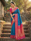 Anaita Blue Silk Woven Saree With Blouse - Distacart