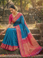 Anaita Blue Silk Woven Saree With Blouse - Distacart
