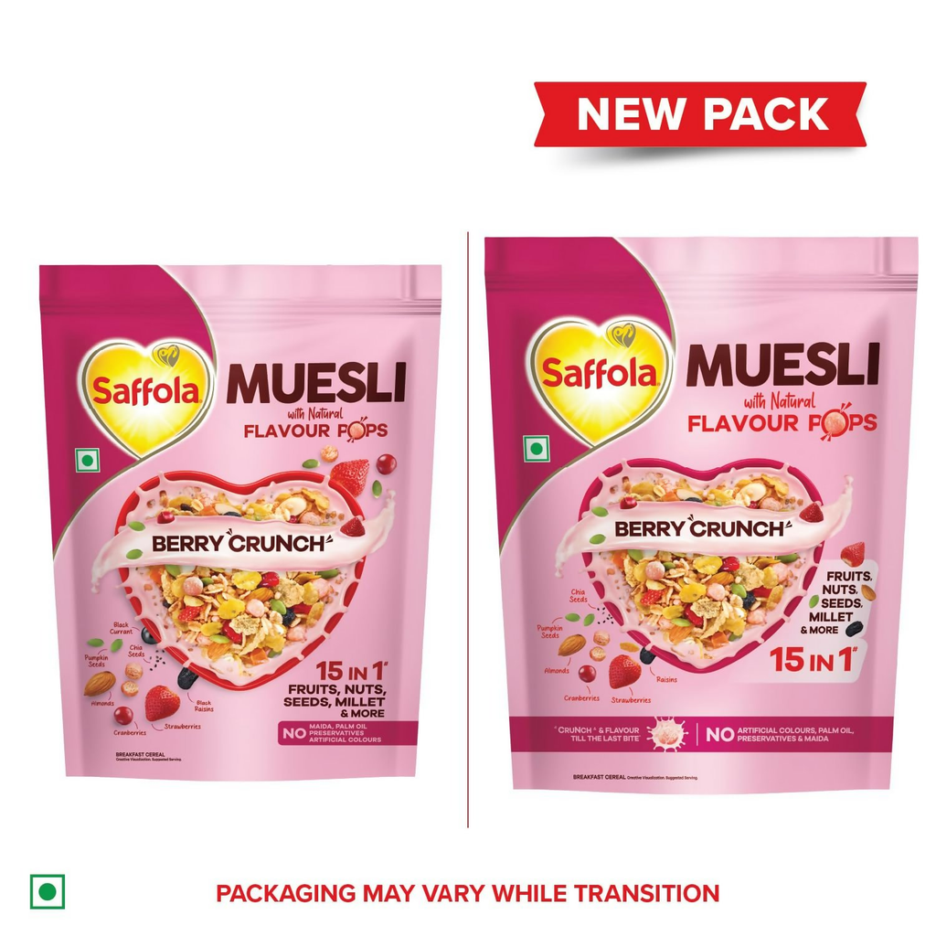 Saffola Muesli Fruit & Nut Berry Crunch with Flavour Pops - Distacart