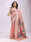 Shree Shyam Fashion Linen Cotton Peach Saree - Distacart
