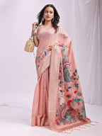 Shree Shyam Fashion Linen Cotton Peach Saree - Distacart