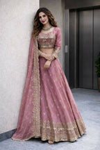 Teeya Creation Pink Color Fendy Satin Heavy Embroidery Work Wedding Wear Stitched Lehenga Choli - Distacart