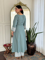 The52 Women's Beautiful Rayon Fabric Embroidery Work A-Line Kurta Pant and Dupatta Set - Distacart