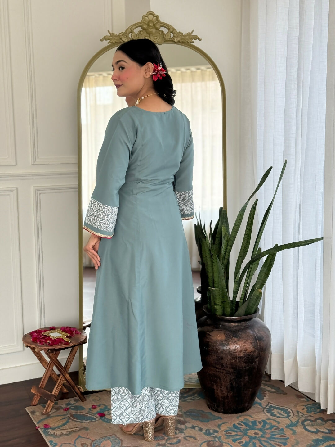 The52 Women's Beautiful Rayon Fabric Embroidery Work A-Line Kurta Pant and Dupatta Set - Distacart