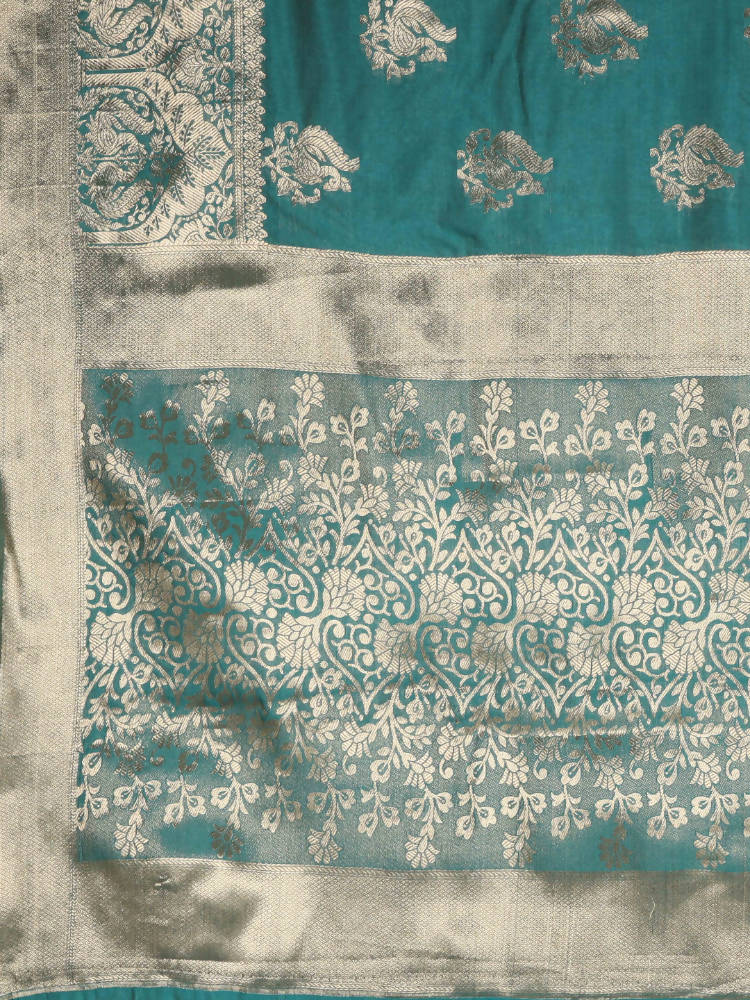 Kalamandir Peacock Print Sea Green Silk Blend Saree