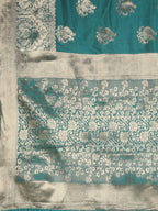 Kalamandir Peacock Print Sea Green Silk Blend Saree