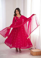 Teeya Creation Rani Faux Georgette Embroidery Work Wedding Wear Gown - Distacart