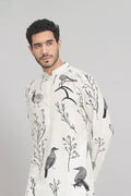 Feathered Birds Print Cotton Kurta by Hilo Design